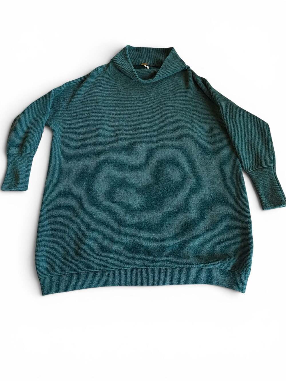 Free People Oversized Cowl Neck Pullover Boxy Sweater Size M Teal Green Ribbed K